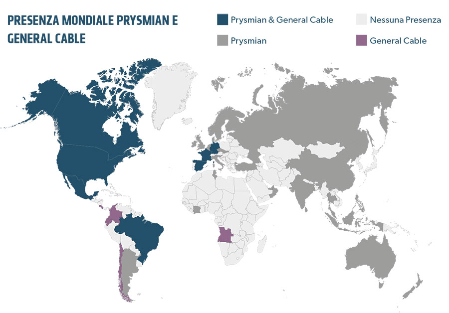 Presenza mondiale Prysmian e General Cable